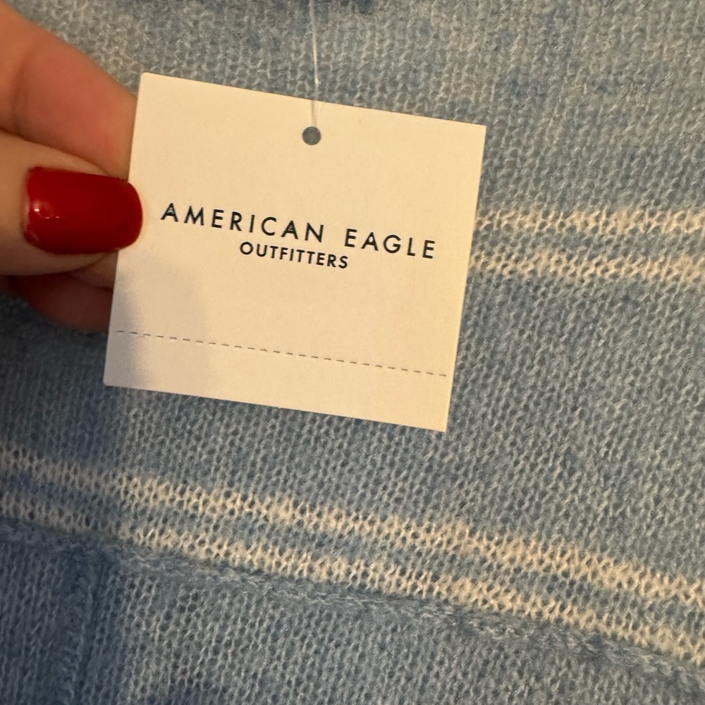 NWT American Eagle  Blue/White LIGHTWEIGHT V-Neck SPRING SWEATER   SMALL  #4 - Picture 12 of 13